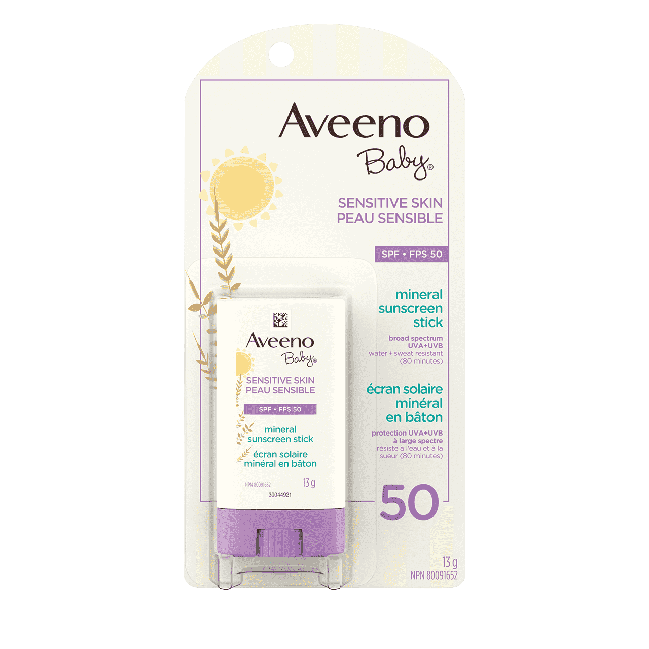 Aveeno Baby Sensitive Skin Face Mineral Sunscreen Stick SPF 50 (13g) 