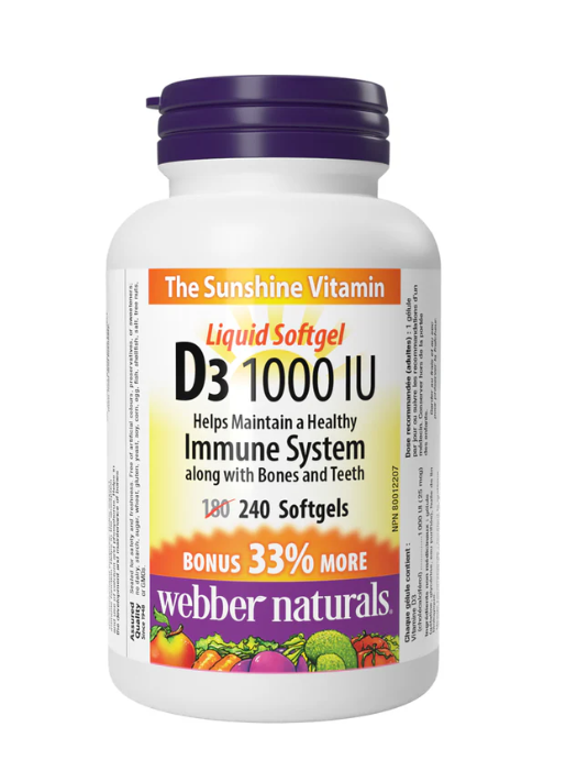 Webber Naturals Vitamin D3 Softgel 1000IU (180 softgels)